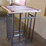 Reclaimed Redwood Wine Cellar Table, Indeco custom metal work